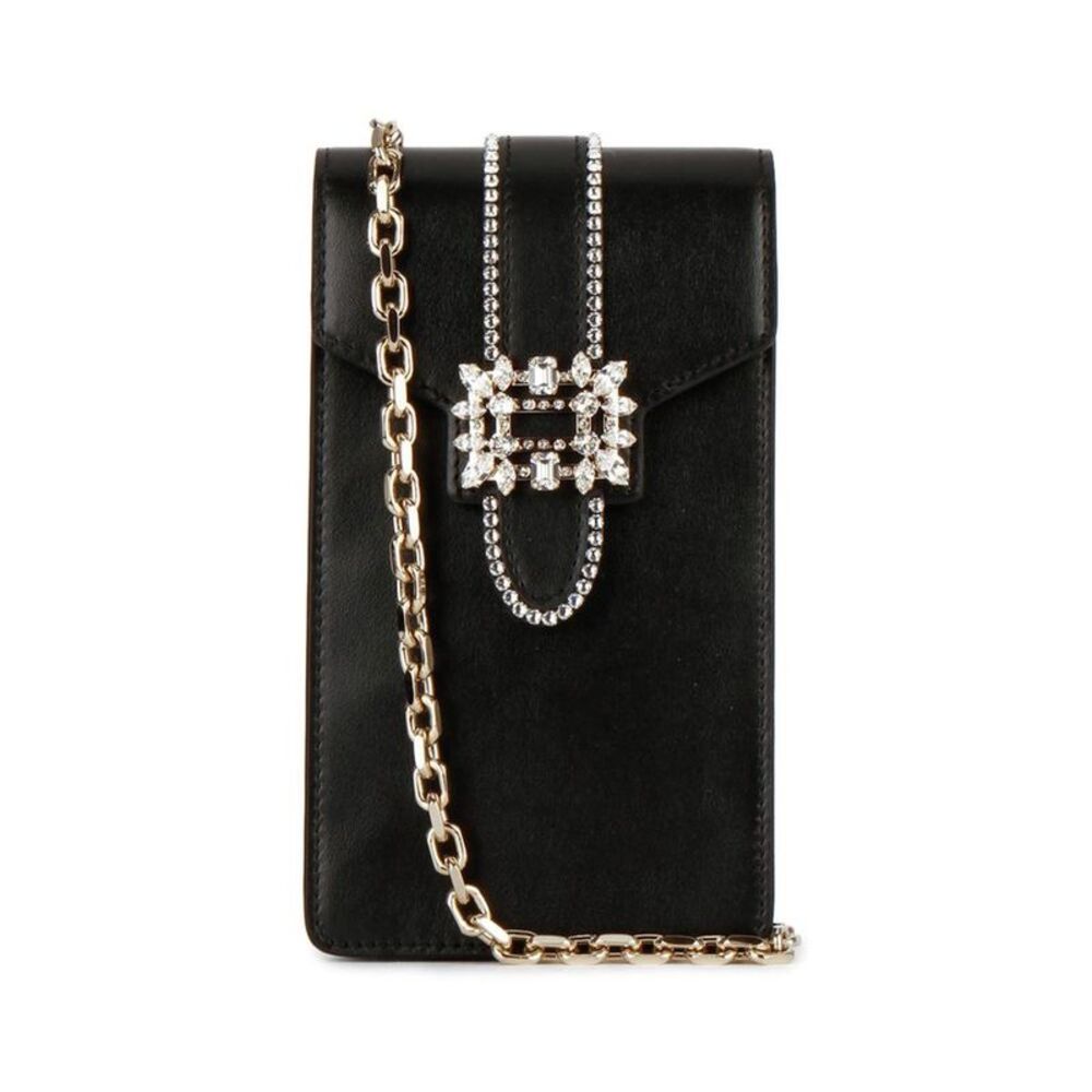 ROGER VIVIER Embellished Leather Phone Pouch Women BLACK Handbags